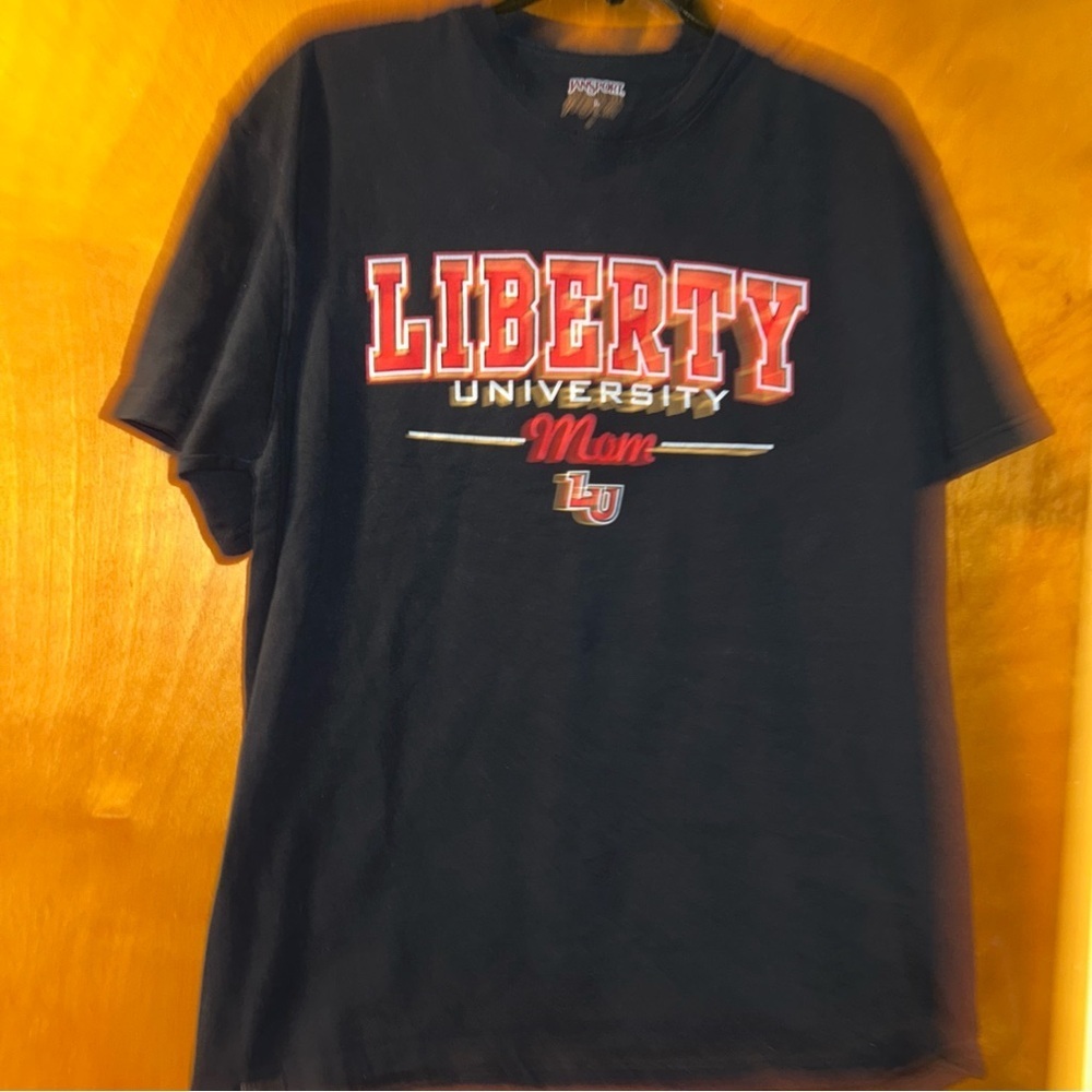 Jansport Women navy “mom” liberty university Flames tshirt tee large L